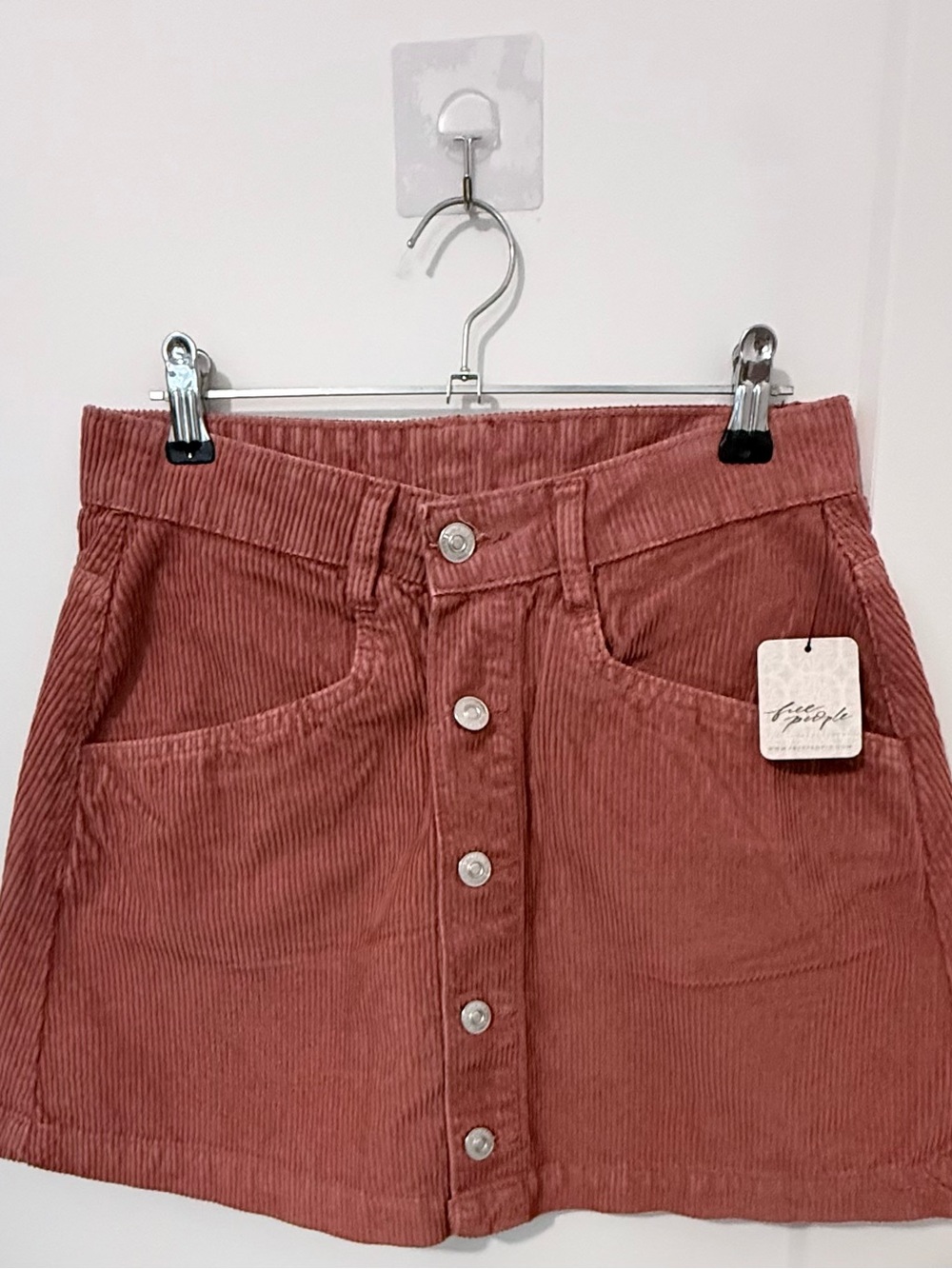 Free People Corduroy Button-Front Mini Skirt in Myrrh Pink